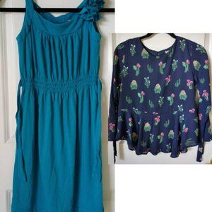 LOT 2 Girl Juicy Couture Peacock Dress PGLA Cactus 3/4 Sleeve Top Size L(14-16)